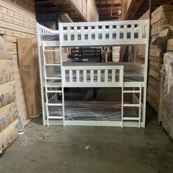 Triple bunk bed. Available in white & espresso. Assembly required. Assembly not included. Taxes included. Free delivery. Bunk bed only-$450 Bunk bed
