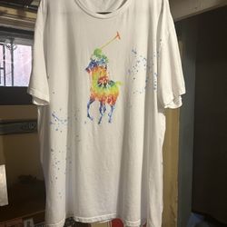Men’s Polo Tie Dye Paint Splatter Big Pony XXL T-Shirt 