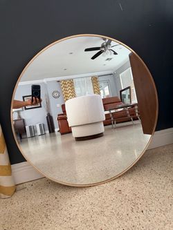 Round Gold Framed Wall Mirror – 32” $40