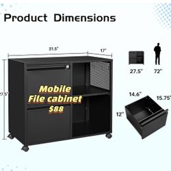 ✌️ MIIIKO 2 Drawer File Cabinet on Wheels, Metal Filing Cabinets with Storage Shelves, Home Office Mobile File Cabinet with Lock