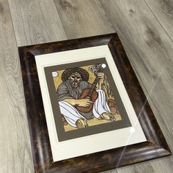 Vintage Original Woodcut Coffee Painting Artwork