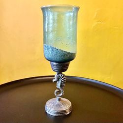 12” Seahorse Pillar Candle Holder: 12.25”H X 4.5”W