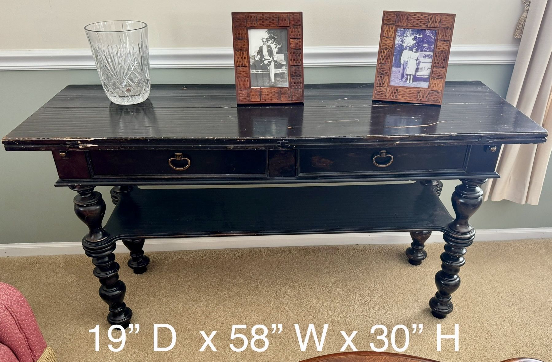 Console Table With Fold Out Leaves-black With Cherry Interior