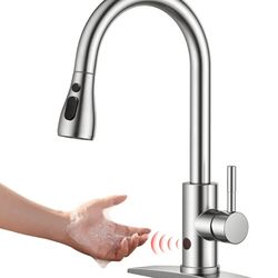 FORIOUS Touchless Kitchen Faucet with Pull Down Sprayer, Brushed Nickel Hands-Free Smart Motion Sensor Sink Faucet Single Handle Contemporary, Suitabl