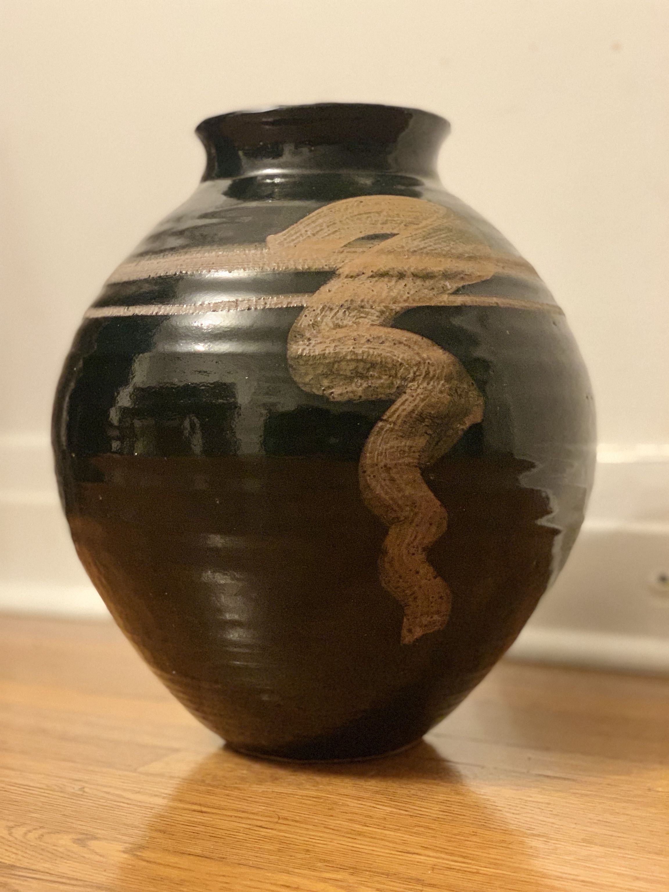 Vintage Mcm Black Planter Ceramic Vase  