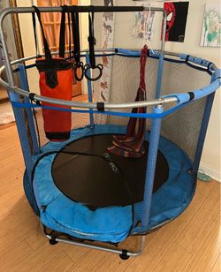 55” Kids Trampoline with Gym Bar & Accessories – $40