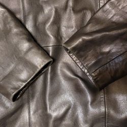 Black Leather Jacket - Button Down -XL