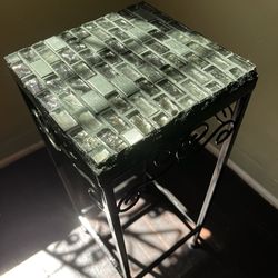 Handmade Mosaic Side Table / Plant Stand  – Metal Base – 20.5” Tall
