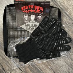 BBQ Grill Basket and Grill Gloves, Pit Boys