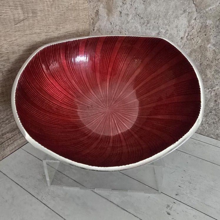 Red Metal 9" Handcrafted Fruit Nuts Serving Bowl Made In India 