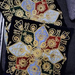 Antique Hand Embroidered and Mirror Applique Throw Pillow 15" x15"