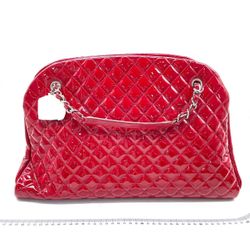 auth Chanel Large Just Mademoiselle Bowling Bag Red Patent Calfskin Leather,new