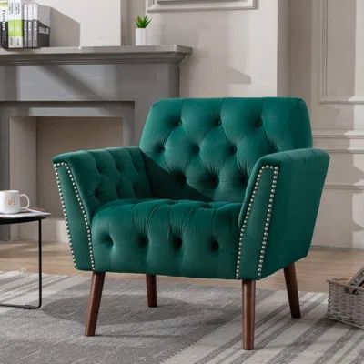 Accent Chair with Solid Wooden Legs, Comfy Cushion Wide Arm Chair in Morden Style, Tufted Backrest Single Sofa Chair for Living Room,Bedroom,and Guest