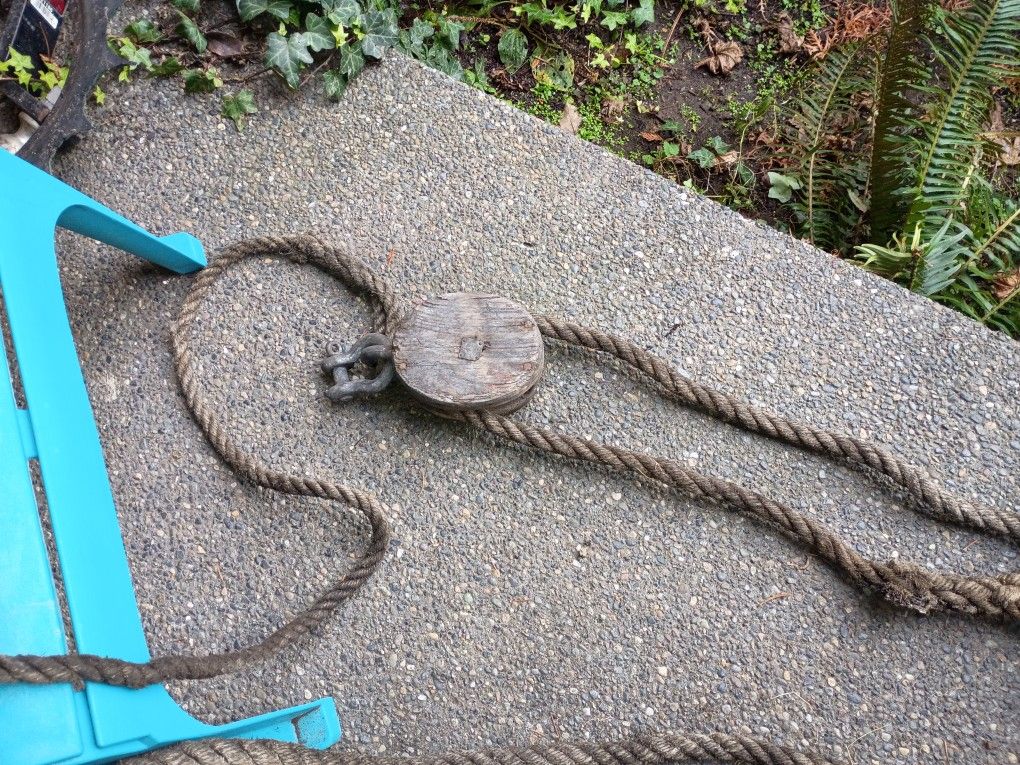 One Of A Kind Spring Retractable Antique Block And Tackle