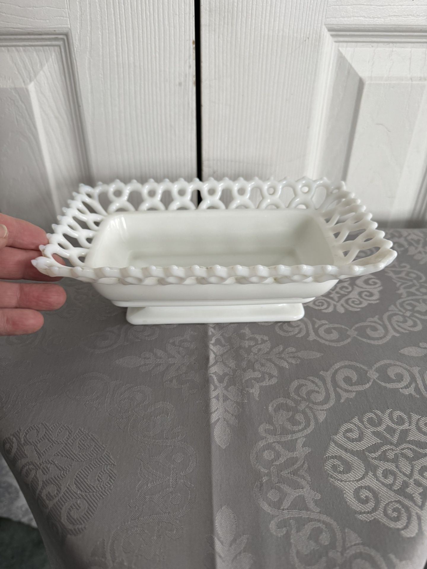 West Moreland, Milk Glass, LACE Pedestal Dish, Vintage