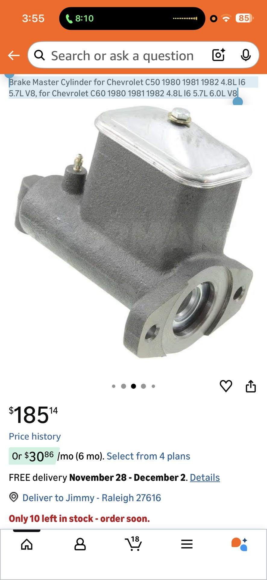 Brake Master Cylinder for Chevrolet C50 1(contact info removed) 1982 4.8L l6 5.7L V8, for Chevrolet C60 1(contact info removed) 1982 4.8L l6 5.7L 6.0L