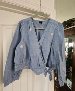 J.Crew Jeans Star Print Wrap Top Size L