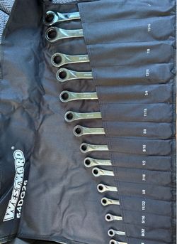 WESTWARD Combination Wrench Set: Alloy Steel, Chrome, 15 Tools, 1/4 in to 1 in Range of Head Sizes