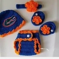 Crochet Baby Girl Florida Gators Football Inspired Outfit Photo Prop 
