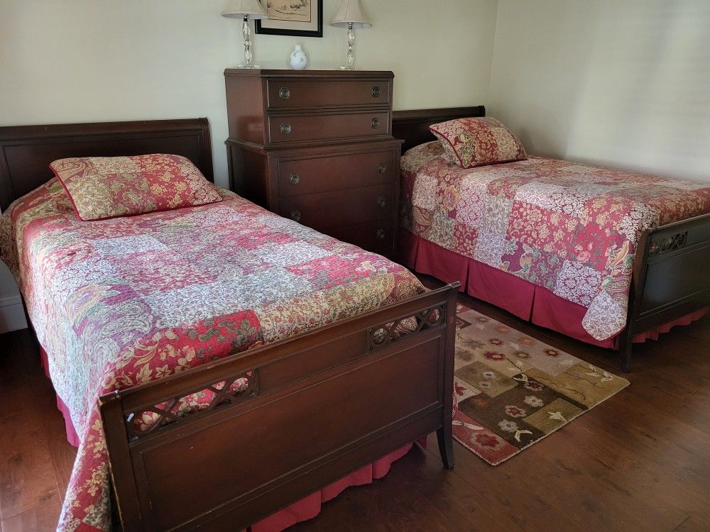 Pair Of Bed Frames w  Head/foot boards, W Box Springs, and Mattresses 