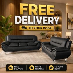 Black Leather Sofa and Loveseat Set