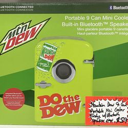 Mountain Dew 9-Can Portable Mini Cooler Fridge W/ Bluetooth Speaker New 