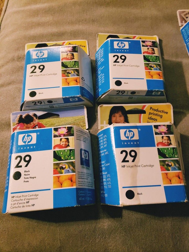 Four Brand NEW Black Hp 29 Ink Cartridges