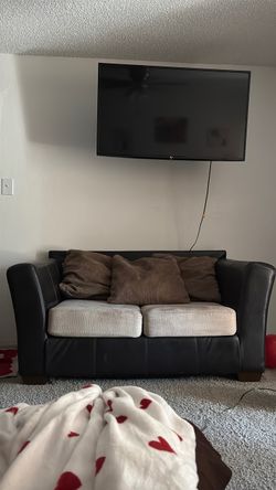 Brown beige Leather Loveseat with Cushions