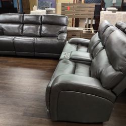 New Top grain Real Leather Sofa And Loveseat Both With Power Recliners