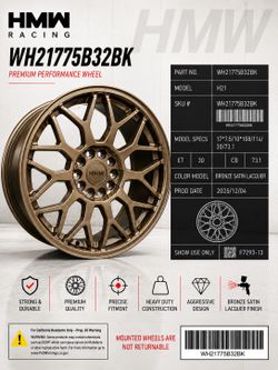 NEW 17” HMW Bronze Satin Lacquer Racing Wheels