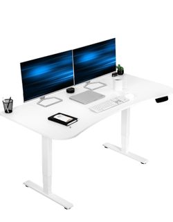 VIVO Electric 63 x 32 in Standing Desk, Memory Height Adjustment, 176 lb Frame Support, White Top White Frame,