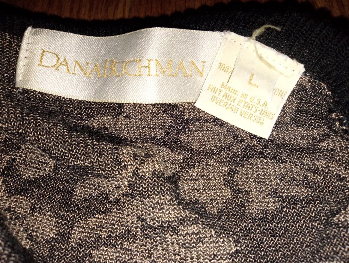 Dana Buchman Black And White Floral Cardigan Size L