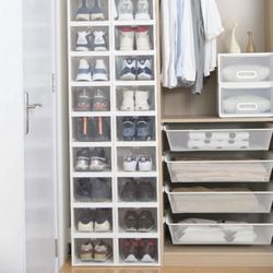 New In Box 12 Shoe Storage Box Plastic Stackable Shoe Container Off White