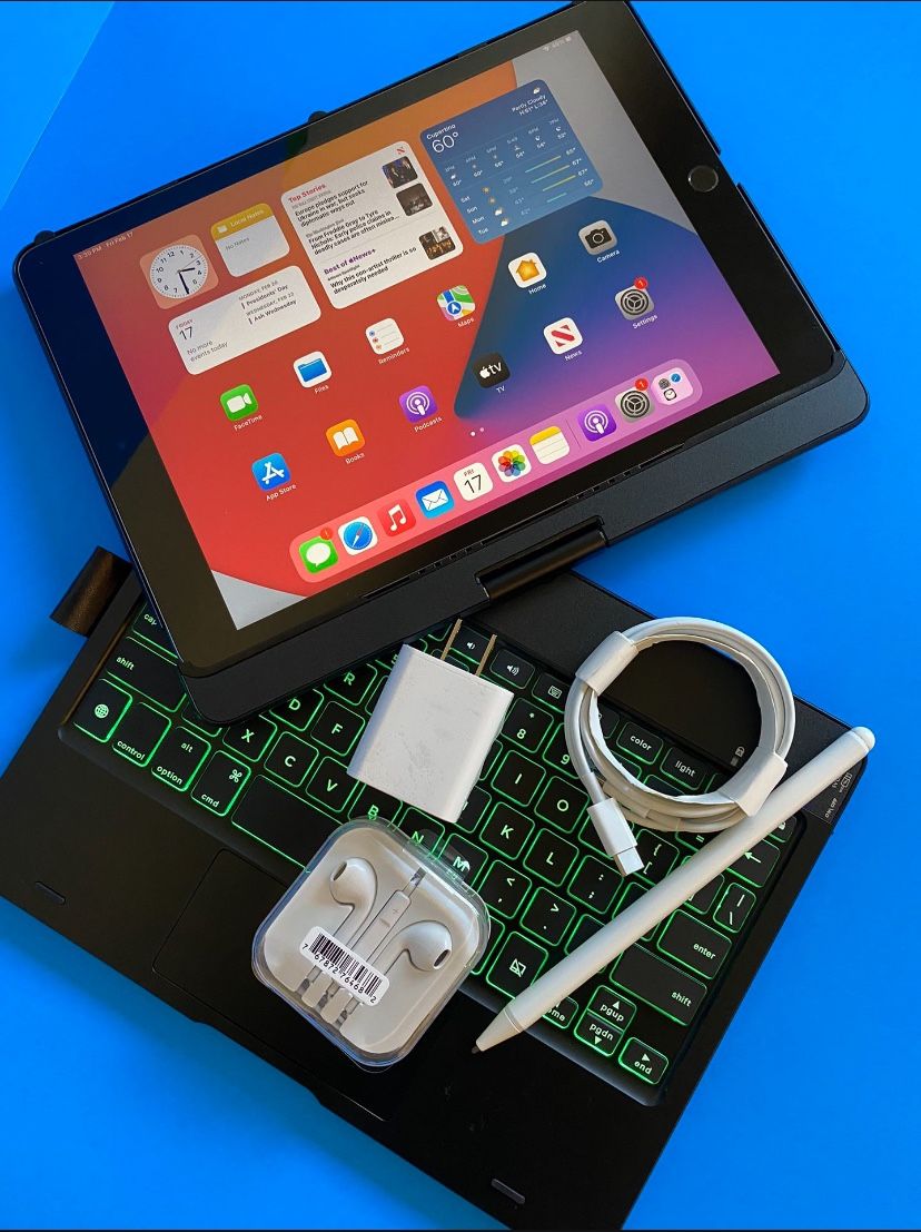 Apple IPad 9th Generation (10.2” Retina /Touch ID /IOS 17/ 2021 Model) 64GB with Pen, Keyboard & Accessories