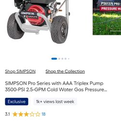 SIMPSON Pro Series 3500 PSI Gas Pressure Washer – AAA Triplex Pump, 2.5 GPM, Heavy-Duty
