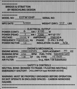 6000 watts Briggs & Stratton Generator