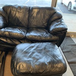Leather Loveseat & Ottoman