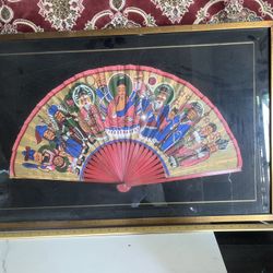 Large Asian Fan Framed Under Glass 