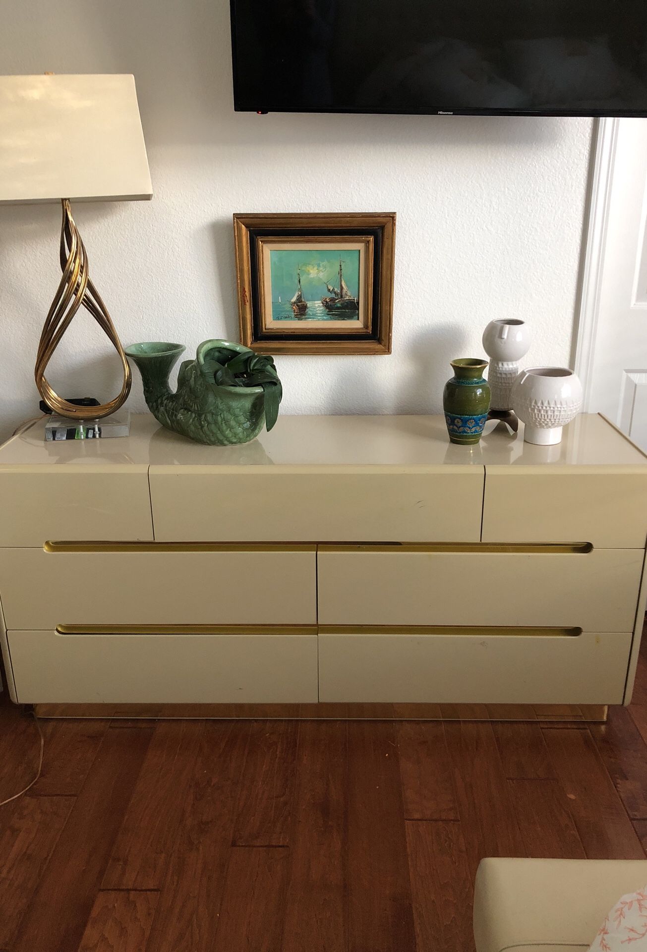 Mid Century Lane Altavista Cream Lacquer Dresser Night Stand for