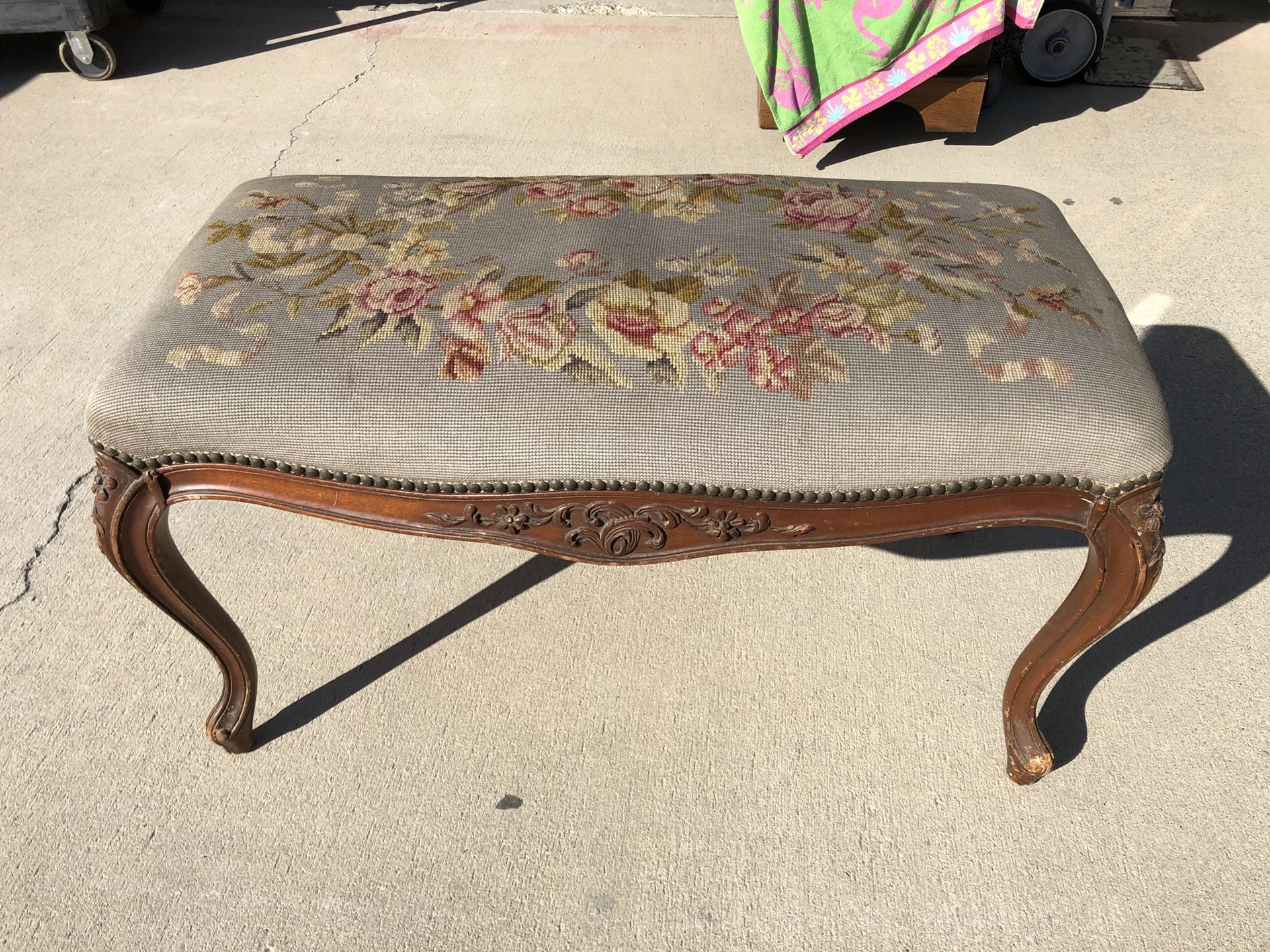 Antique needlepoint bench