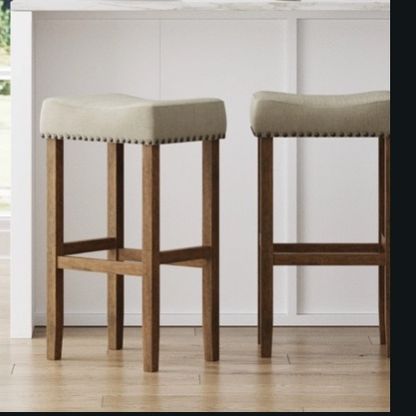 3 Bar Stools Medium Brown-Beige-Pewter / 29'' 