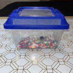 Rectangular Kritter Keeper Small w/ Blue Vented Lid - Pet Holding Habitat -9x6x7