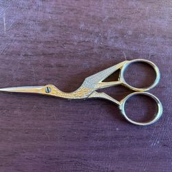 Stork Scissors Vintage Embroidery Gold Plated Handles Made In Germany 