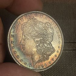 1896 P Naturally Rainbow Toned Morgan Silver Dollar Coin 