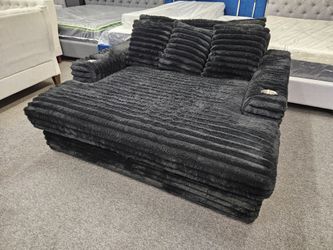 Oversize Chaise Corduroy Fabric Black 63 x 63 USB & Type C Outlet 2 Cup Holder $298