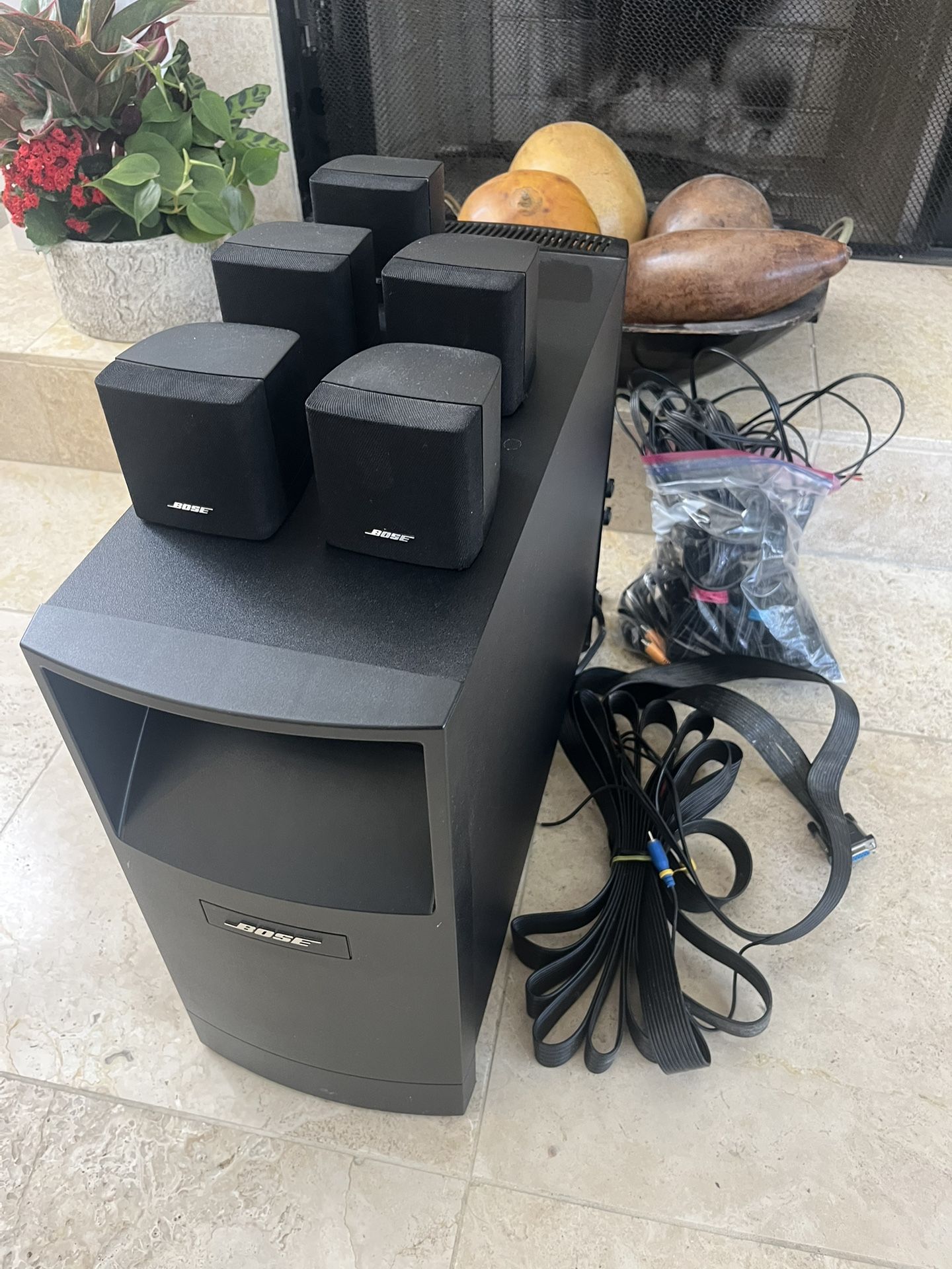 Bose speaker system with subwoofer, five speakers and Sony HDMI Receiver