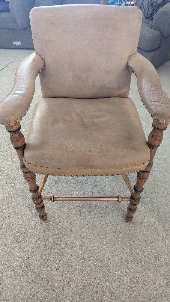 Brown Leather Barstools (3)