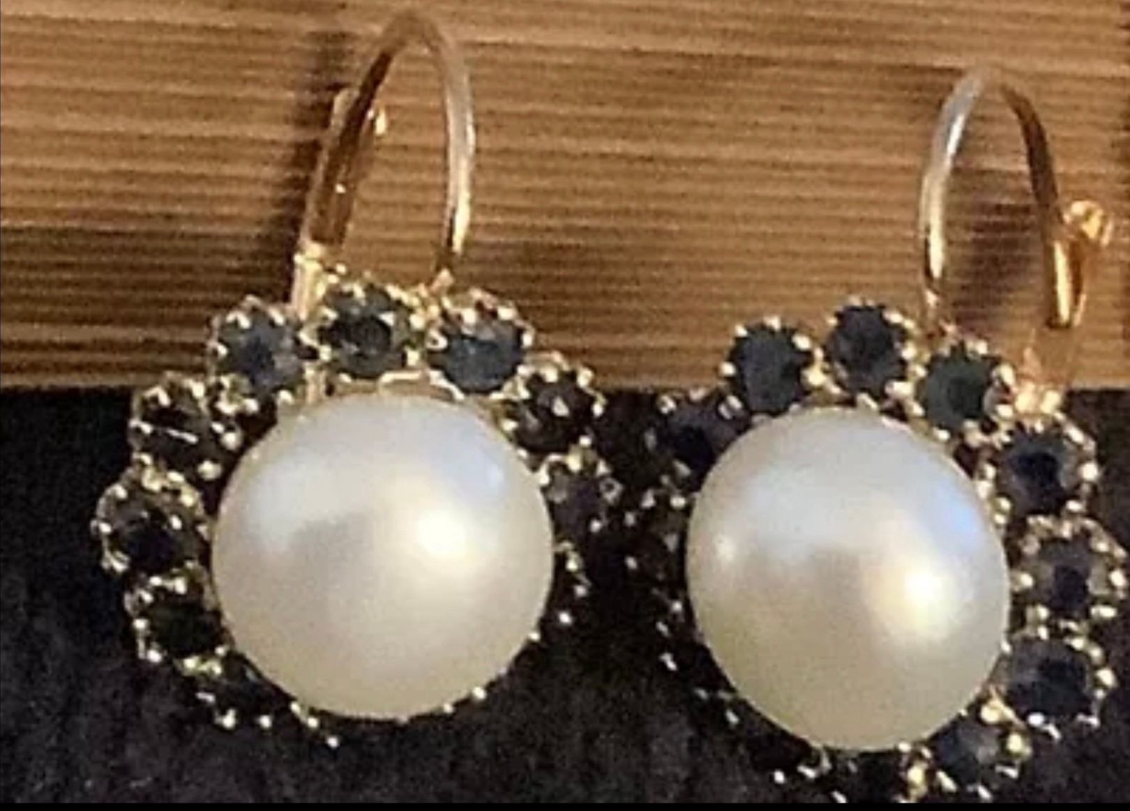 14 K Gold Cultured Pearl & Sapphire Dangle/Drop Earrings