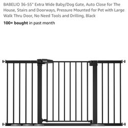 BABELIO 36-55'' EXTRA WIDE BABY / DOG GATE - AUTO CLOSE FOR HOUSE, DOORWAY, STAIRS, PRESSURE MOUNTED FOR PETS WITH LARGE WALK THROUGH DOOR 