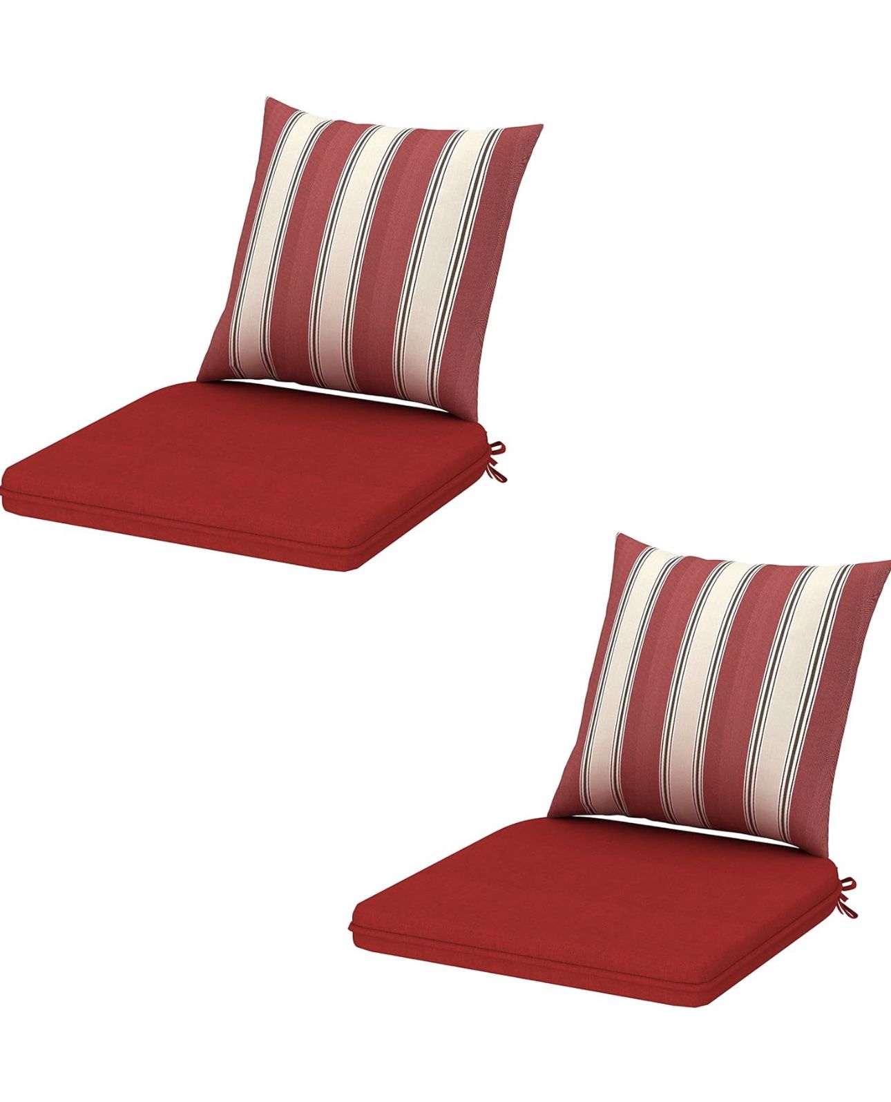 Indoor/Outdoor Seat Cushion Set, Deep Seat Bottom and Back Cushion for Chair, Sofa, and Couch, 17" x 16" (2 * Red)